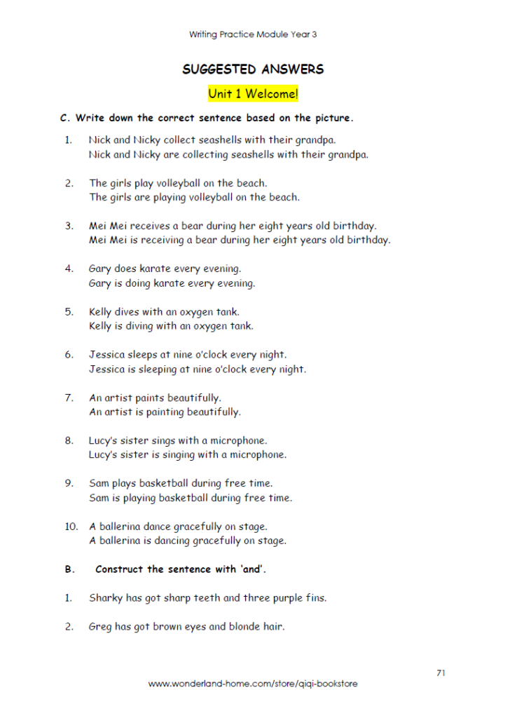 Writing Practice Module Year 3 - Wonderland Home